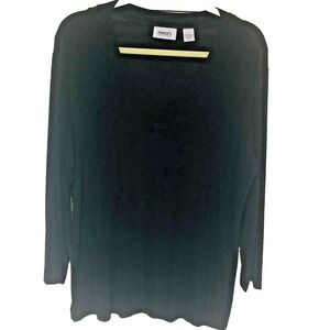 Chico's 3 Womens XL Black Knit Top Minimalist  Slinky Jersey V Neck Office USA